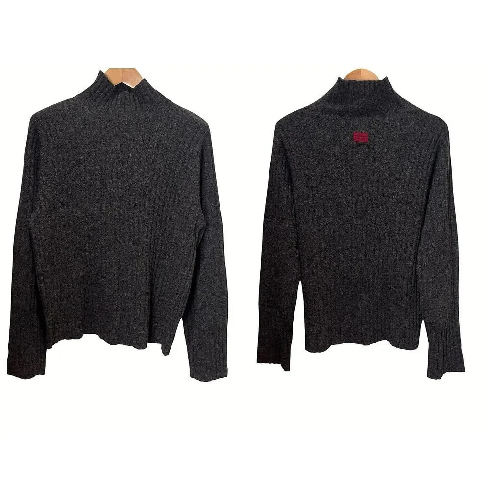 Vintage Abercrombie & Fitch Mockneck Sweater Size XL Gray Lambswool Patch Elbows